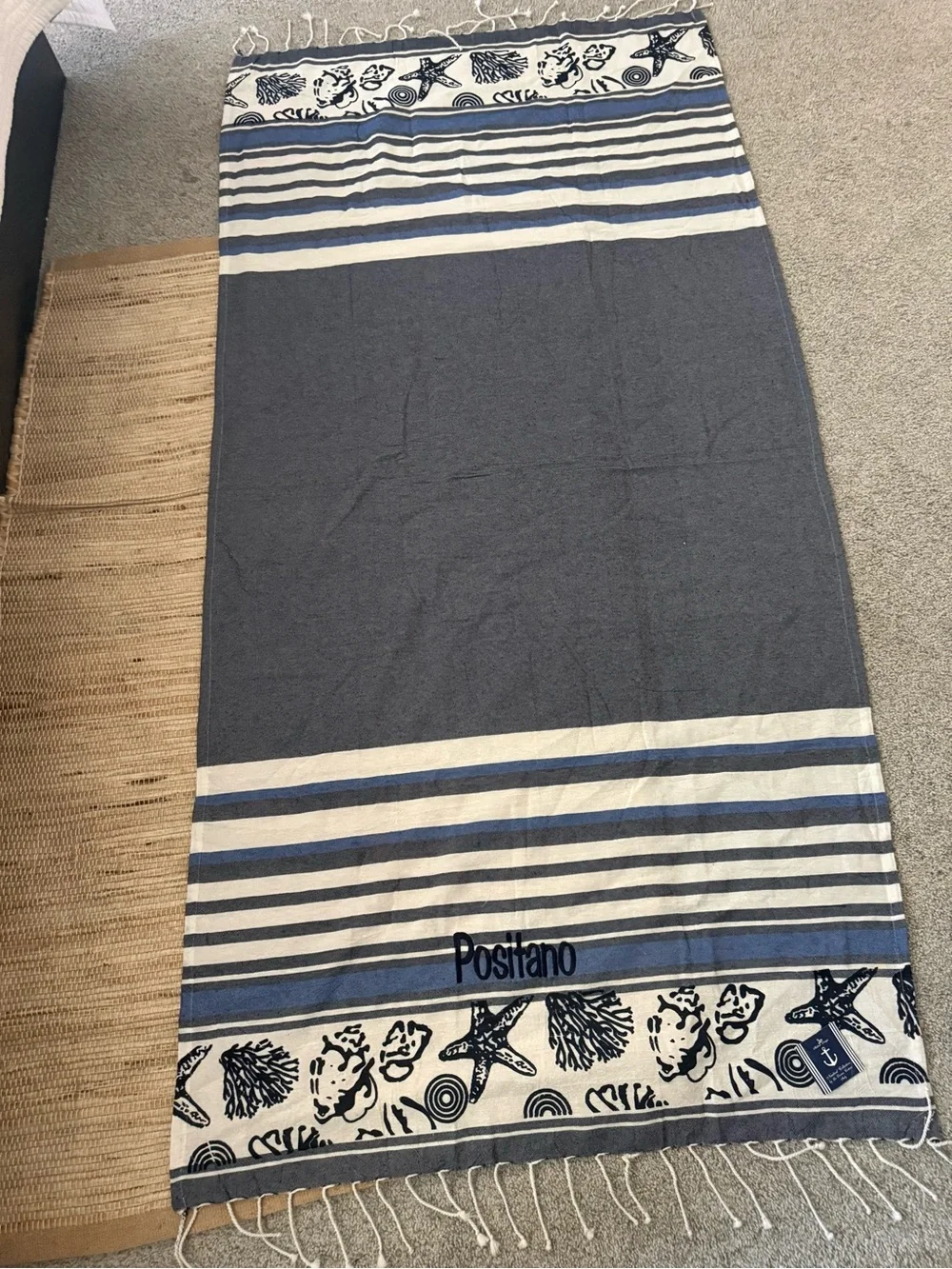 Positano Striped Beach Towel in Blue and White